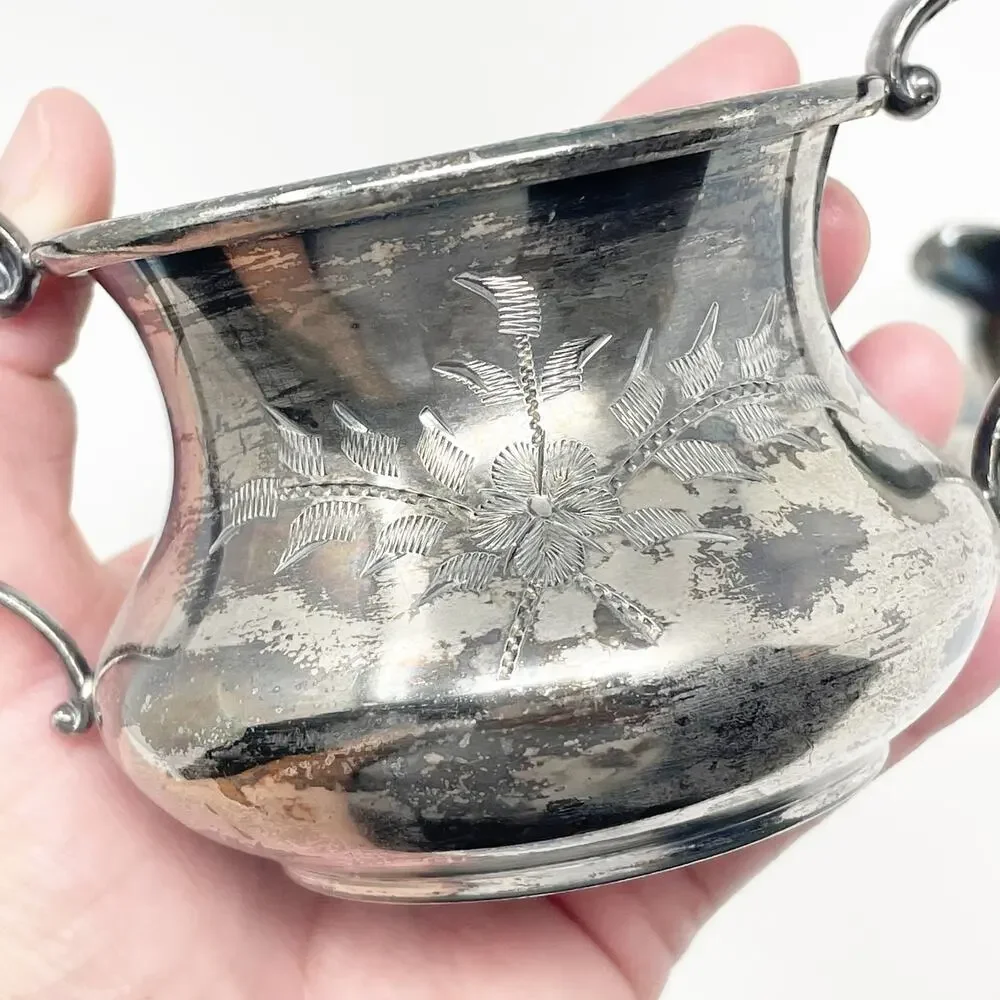 Queen City Silver‎ Company Creamer & Sugar Set Patina MCM Regency Aged GUC